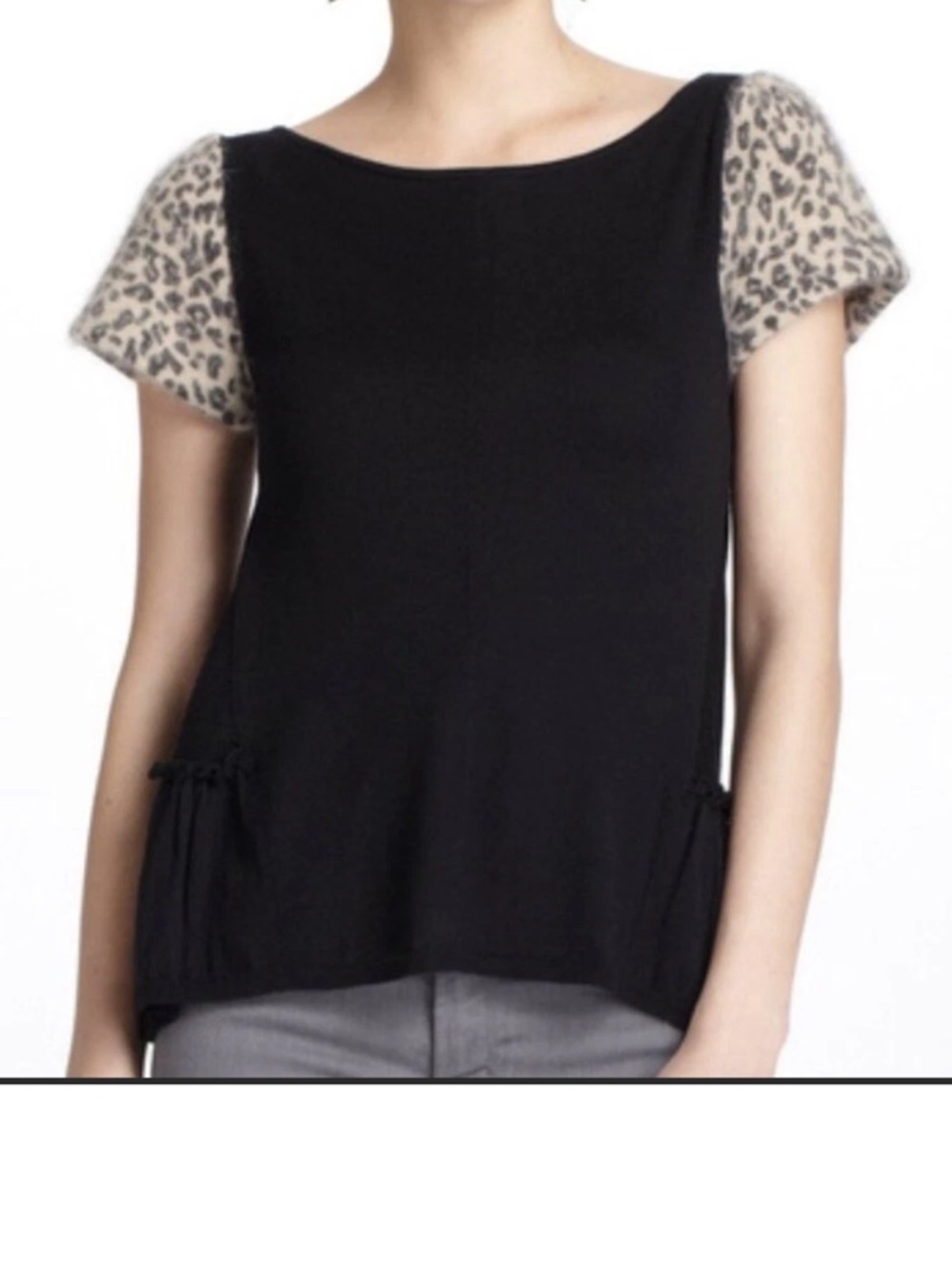 Anthropologie Leifsdottir Size Medium Leopard Wool Cashmere‎ Sweater Top Black